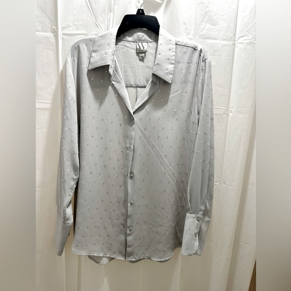 Worthington Womens Long Sleeve Rhinestones Button-Down Shirt - Picture 4 of 5